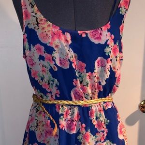 Sheer floral dress with belt